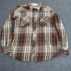 Roebuck and Co. Men's Flannel Pearl Snap Shirt Size Large Plaid 100% Cotton